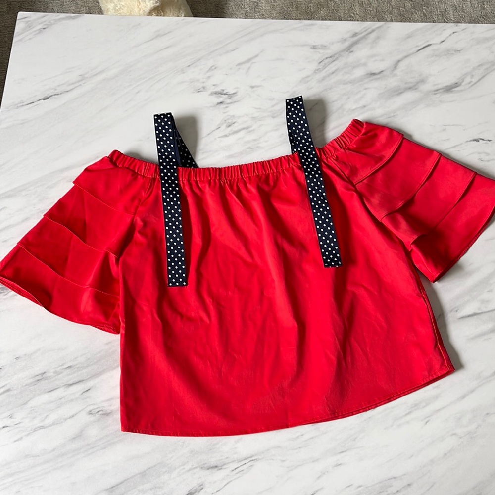 Lucy Paris Red Off The Shoulder Ruffle Sleeve Top Medium